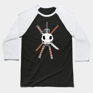 Turtle Skull with Ninja Weapons Baseball T-Shirt